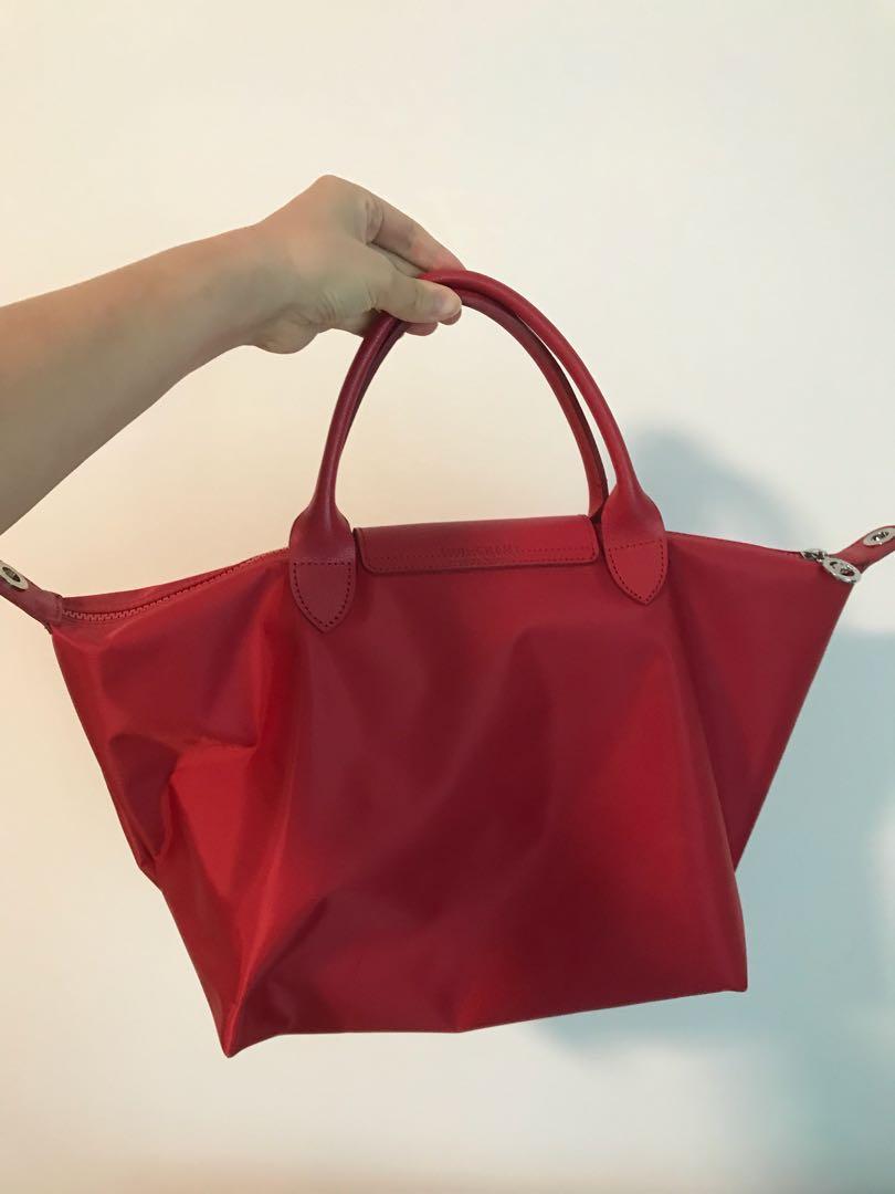 Longchamp Le Pliage Neo TOP HANDLE M RED Women s Fashion Bags Wallets Tote Bags on Carousell