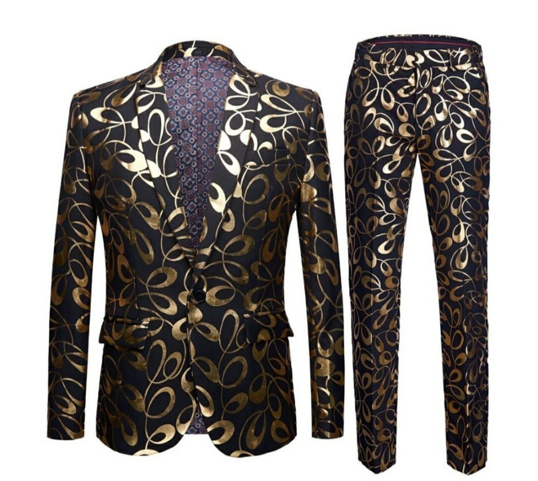 Men suit gold black suit jacket pants wedding Men s Fashion