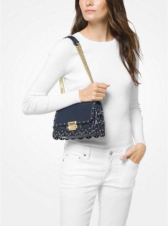 sloan small floral scalloped leather shoulder bag