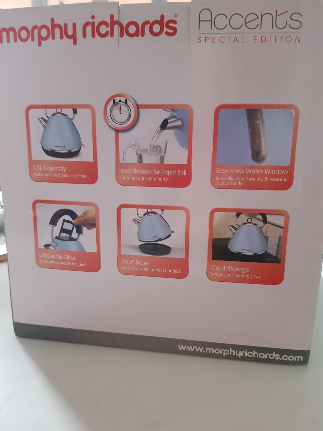 Morphy Richards Azure Blue Accents 1.5 Litre Pyramid Kettle Furniture Home Living Kitchenware Tableware Pitchers Dispensers on Carousell