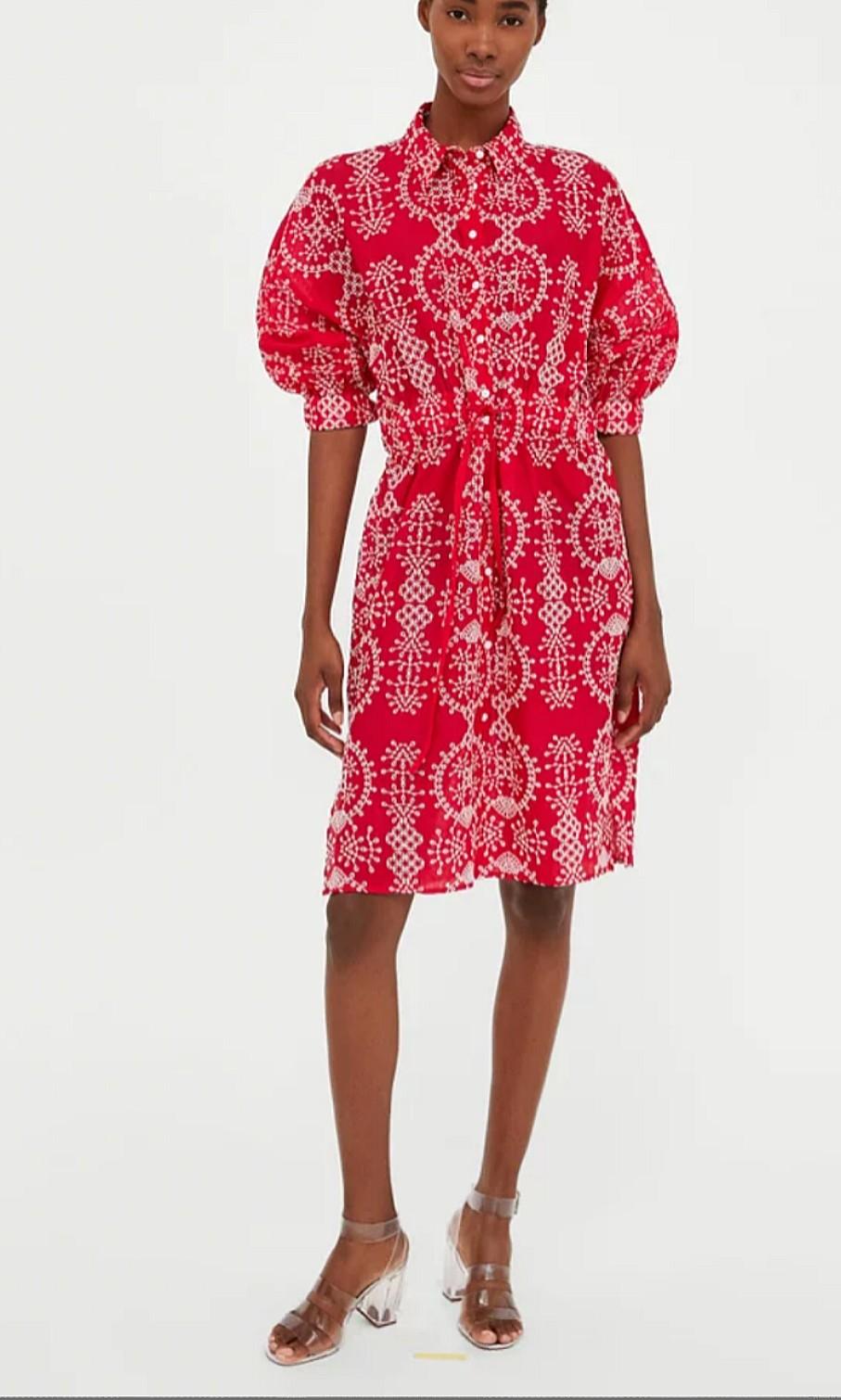 Zara red sales embroidered dress