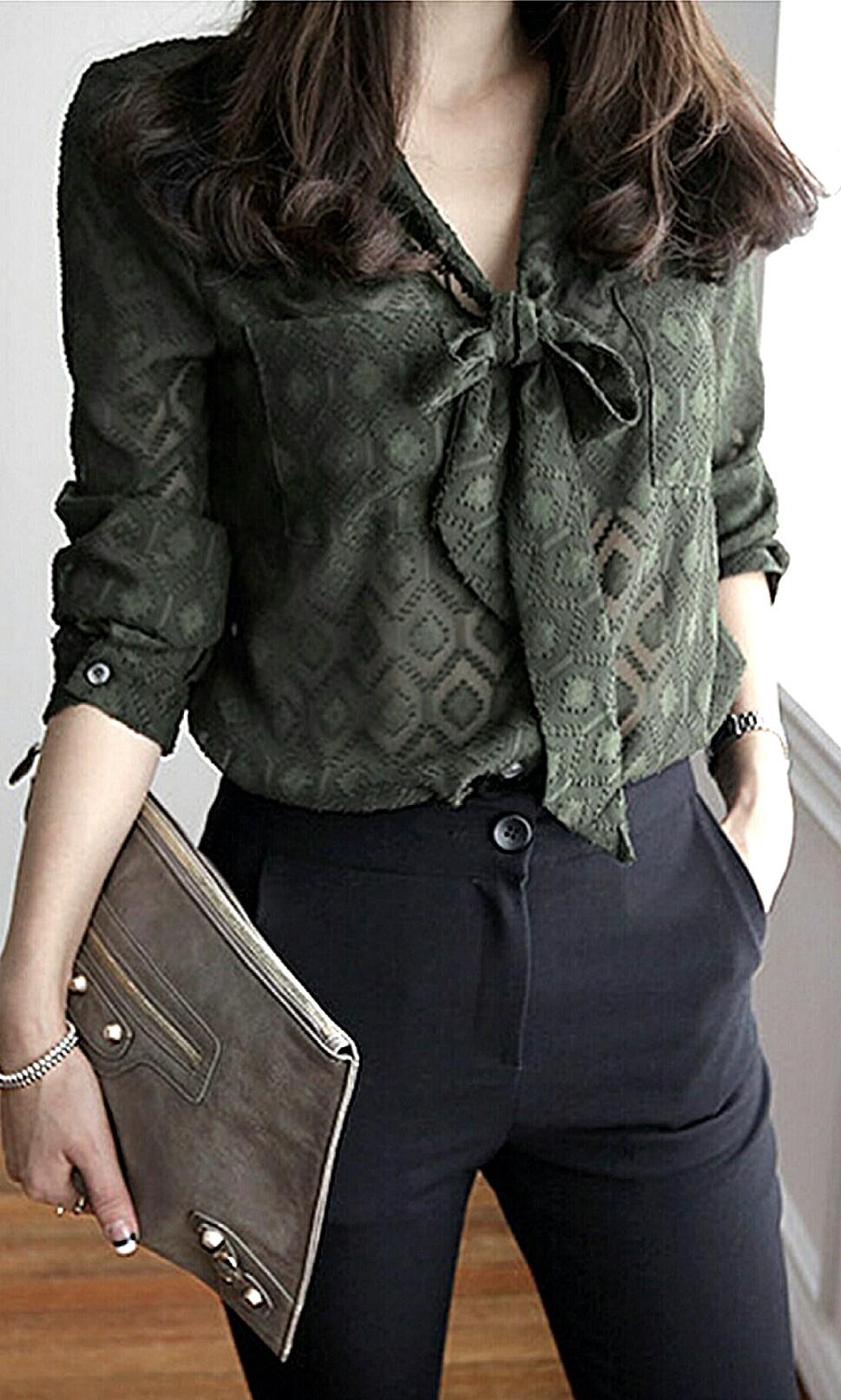 green chiffon shirt