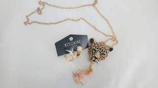 KOOKAI 花朵耳環+金豹長項鍊