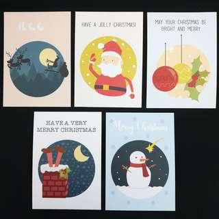 Set of 5 Christmas Cards/Postcards