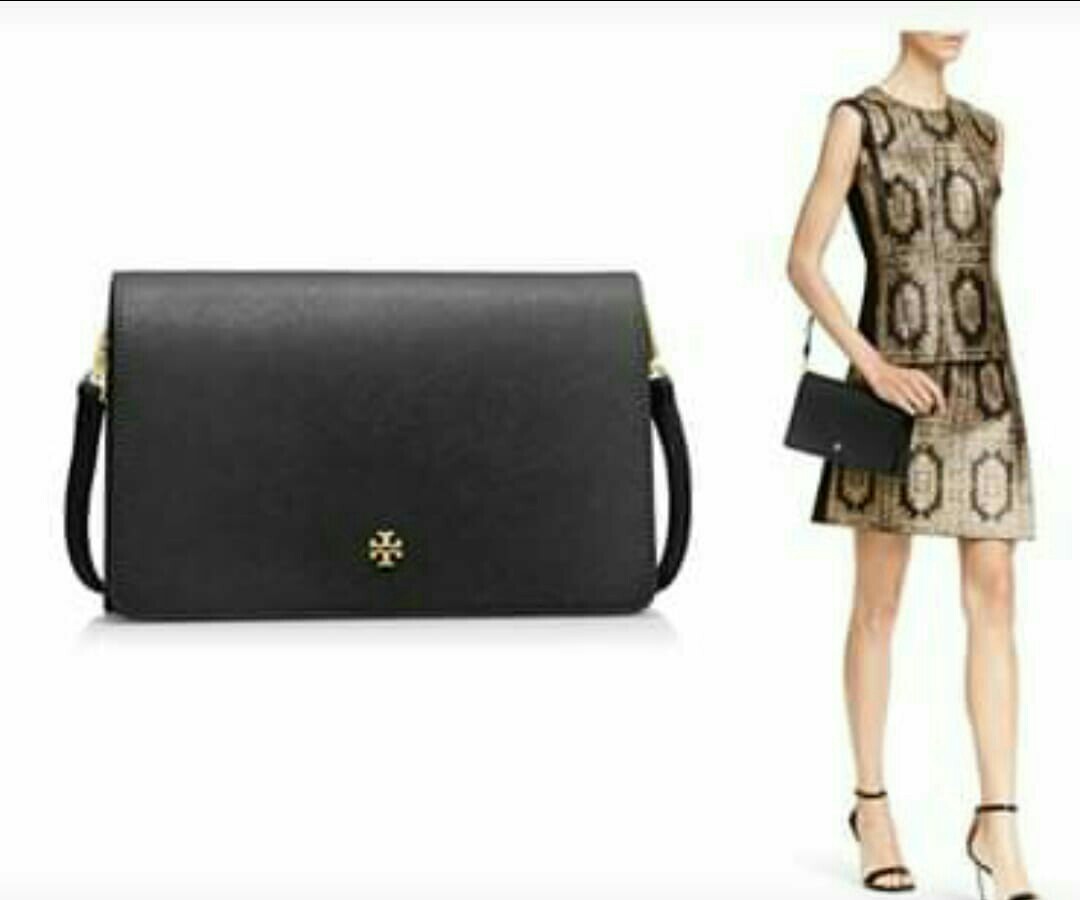 Tory Burch Emerson Combo Leather Crossbody in Black