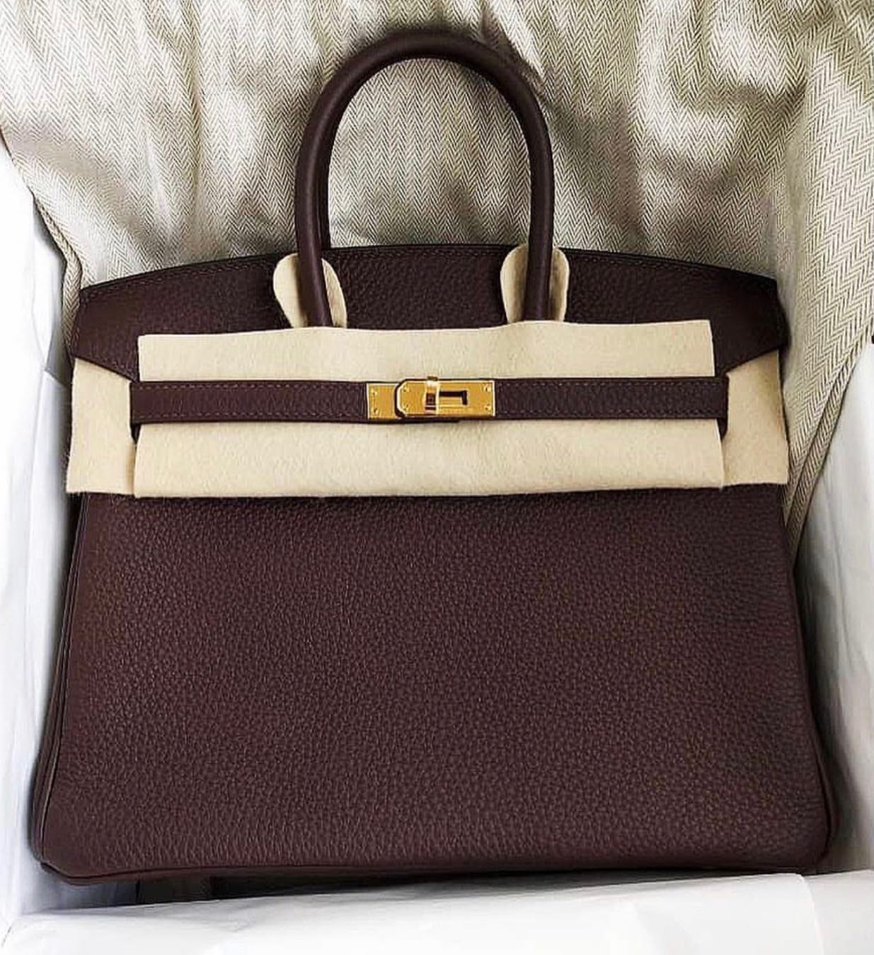 🆕👱‍♀️Authentic HERMES BIRKIN 25 Chocolate Togo in Gold Hardware, Women's  Fashion, Bags & Wallets, Purses & Pouches on Carousell