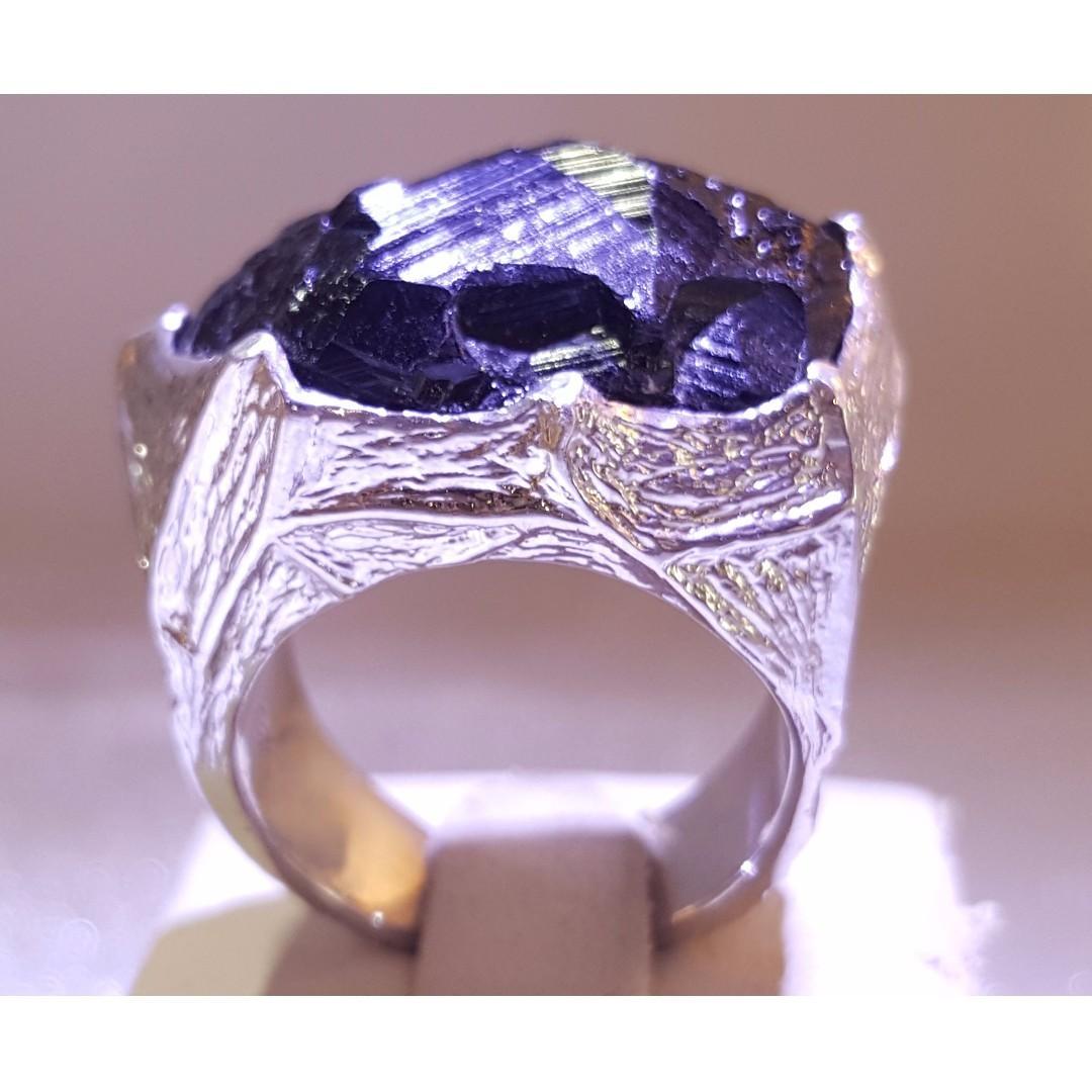 AUTIUM Tourmaline raw stone 925 sterling silver ring for man