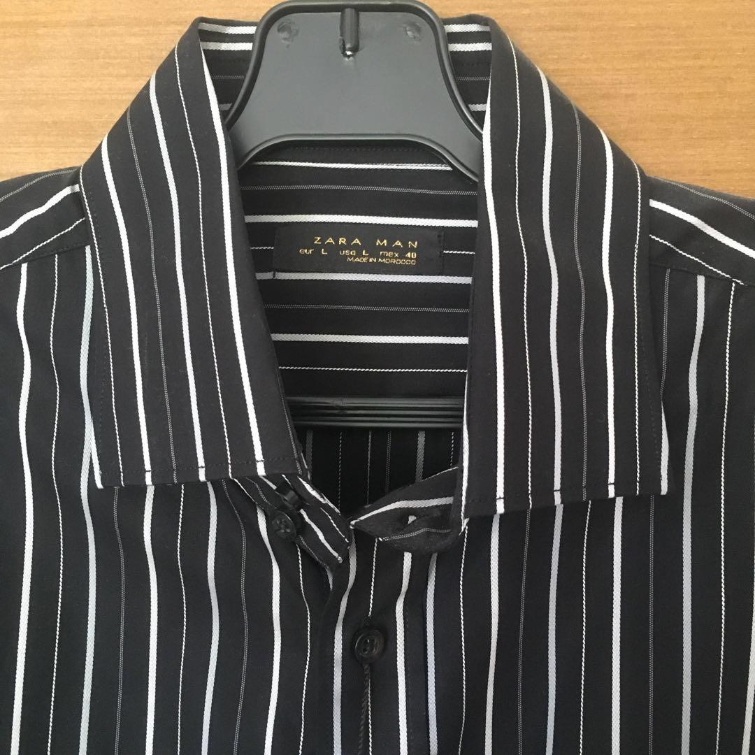 zara mens black and white striped shirt