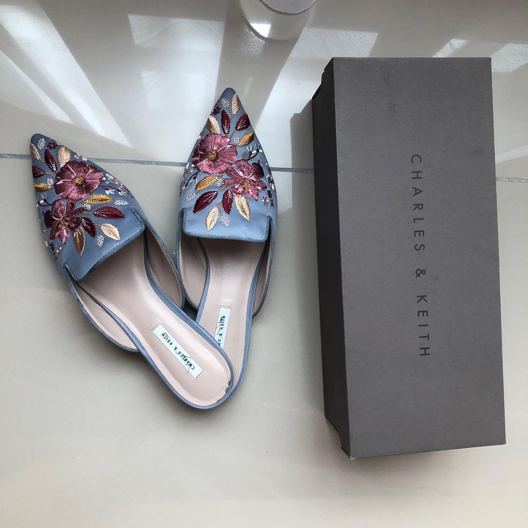 Keith baby blue embroidery mules 