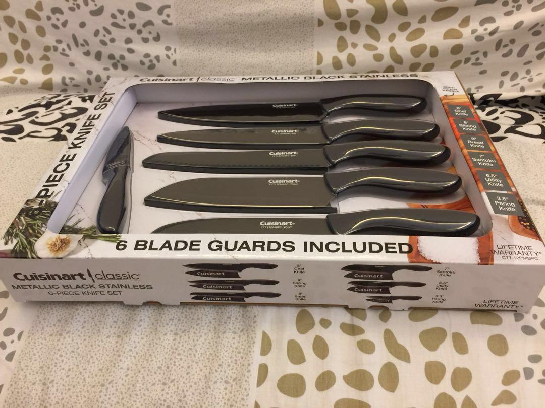 NEW & SEALED! Cuisinart Classic 6 Piece Knife Set Black Stainless w Knife  Guards