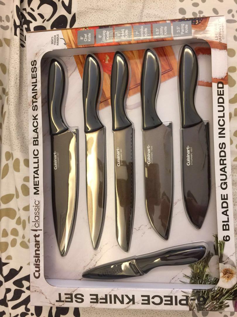 NEW & SEALED! Cuisinart Classic 6 Piece Knife Set Black Stainless w Knife  Guards