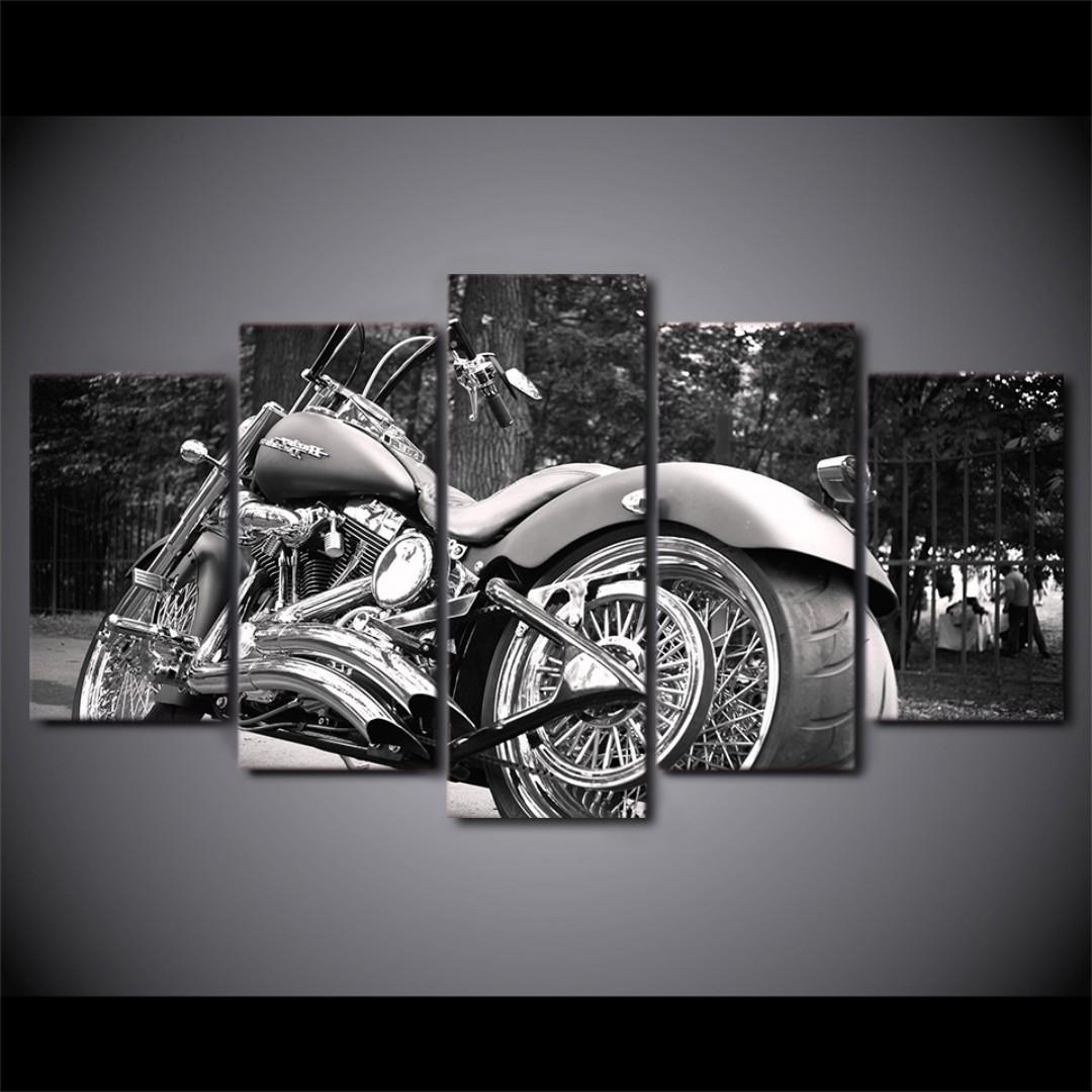 Framed Print Motorcycle Bike Harley Davidson White Black Wall Art