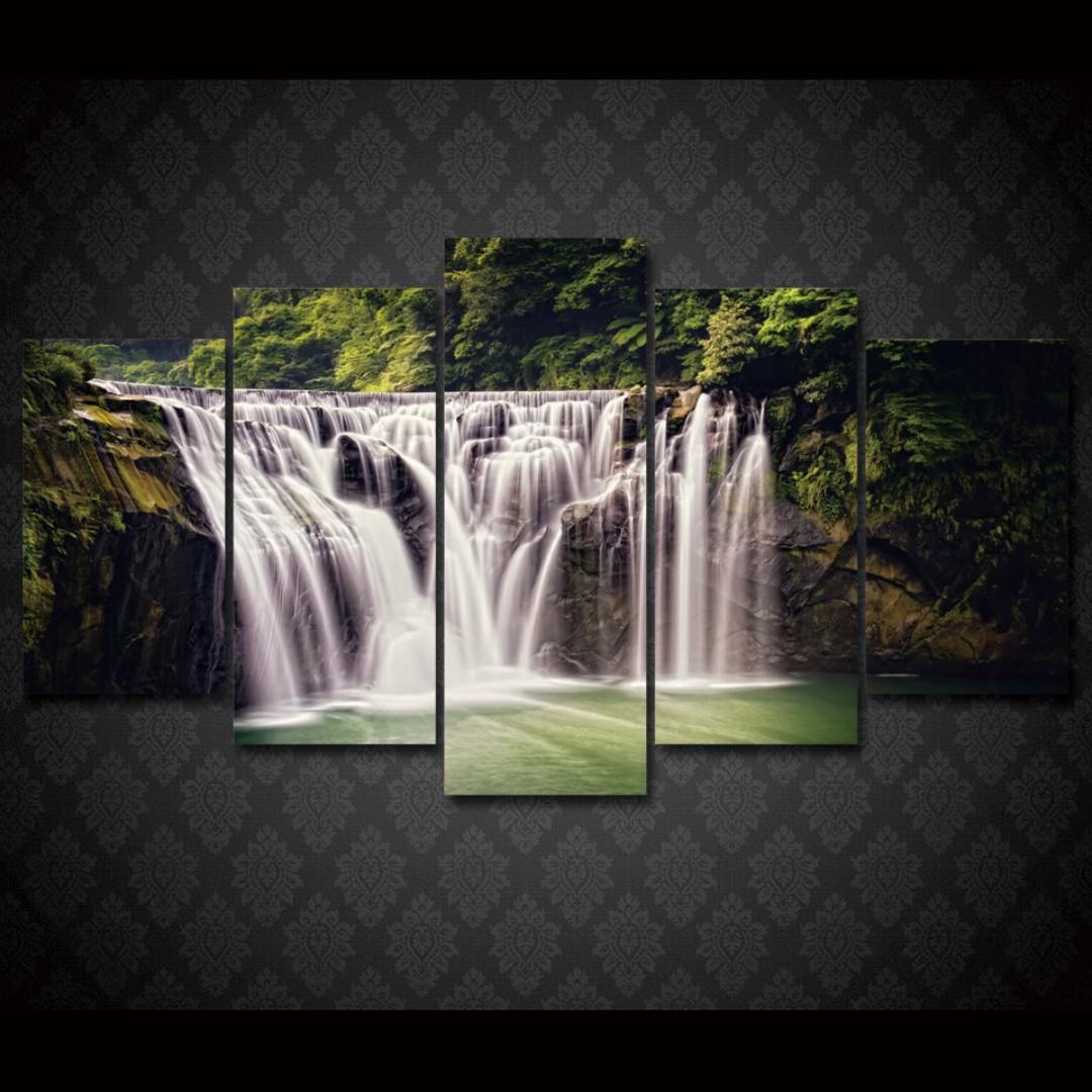 Framed Print Waterfall Greenery Wealth Flow Wall Art Canvas Room