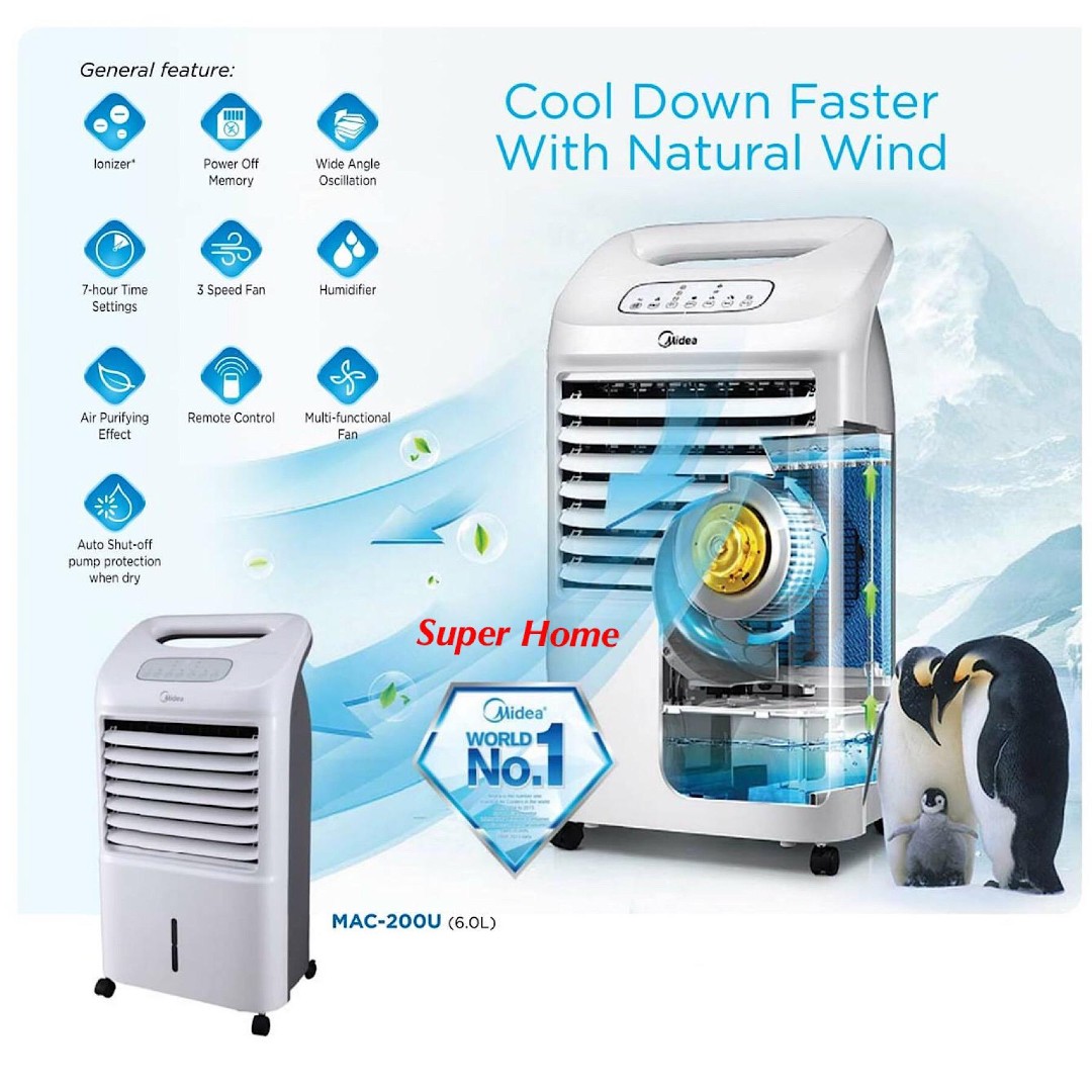 Midea Air Cooler MAC200U 6L with Remote, Furniture & Home Living, Lighting & Fans, Fans on