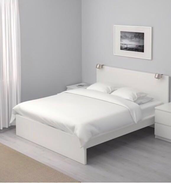 Queen Size Bed Frame Ikea Malm Style White Furniture Beds Mattresses On Carousell