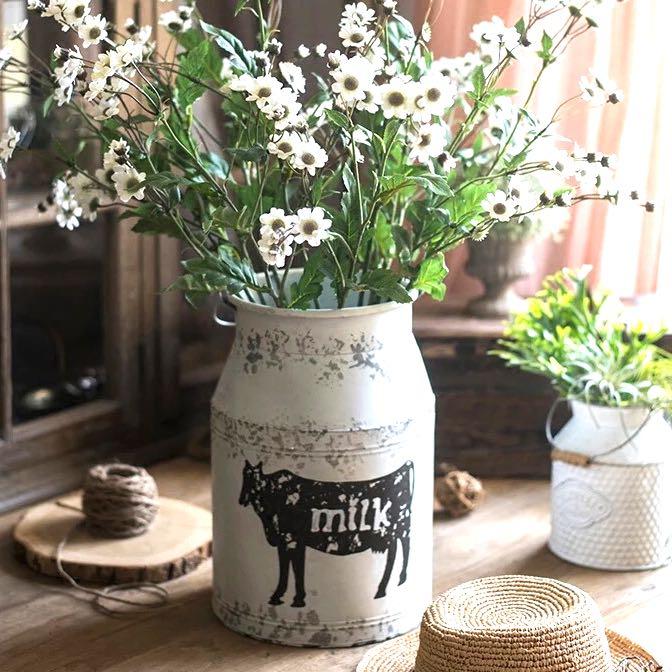 Shabby Chic Rustic Cow Farmhouse Theme Milk Jar Vase Furniture