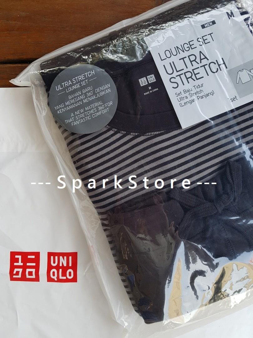 Uniqlo Set Baju Tidur Lounge Set Ultra Stretch Abu-Abu Tua