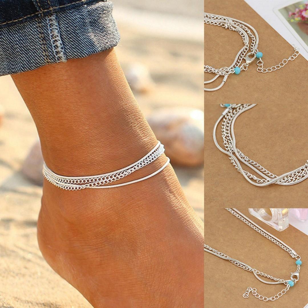 Women Turquoise Charm Anklet Ankle Bracelet Chain Free Jewelry Cloth
