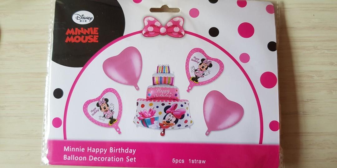5 Piece Happy Birthday Minnie Mouse Balloon Set Straw Included