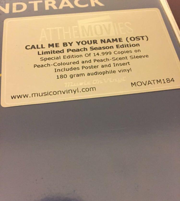 全新絕版限量Call Me By Your Name Peach Vinyl 以你的名字呼喚我蜜桃