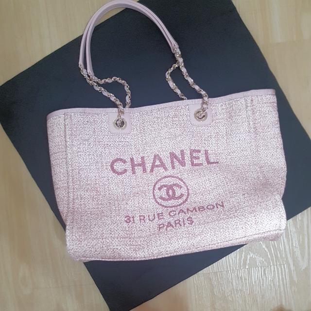 CHANEL Canvas Large Deauville Tote Pink 274248