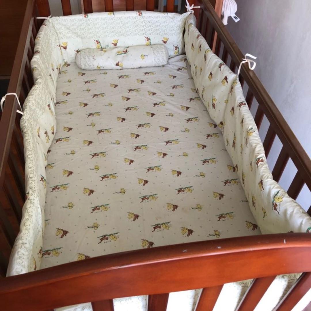 Baby Cot With Mattress Pillows Side Cushions And Lockable Wheels