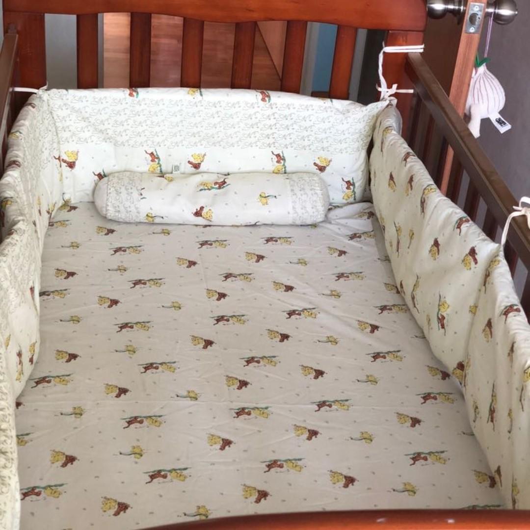 Baby Cot With Mattress Pillows Side Cushions And Lockable Wheels