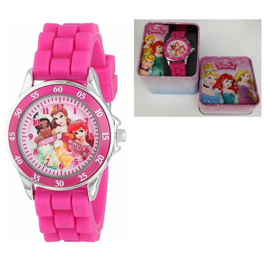 BN Disney Princess Kids Time Teacher Watch with Pink Rubber Band Tin box design may vary