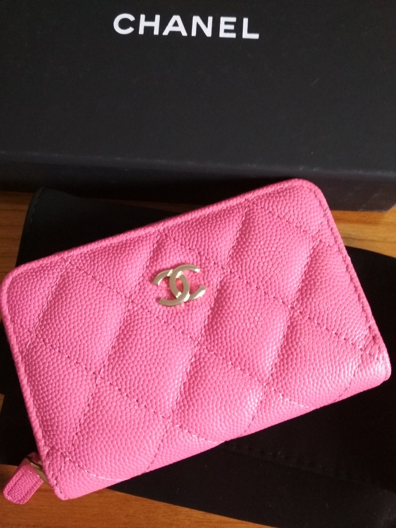 Chanel Pink Quilted Iridescent Leather CC Zip Coin Purse Chanel