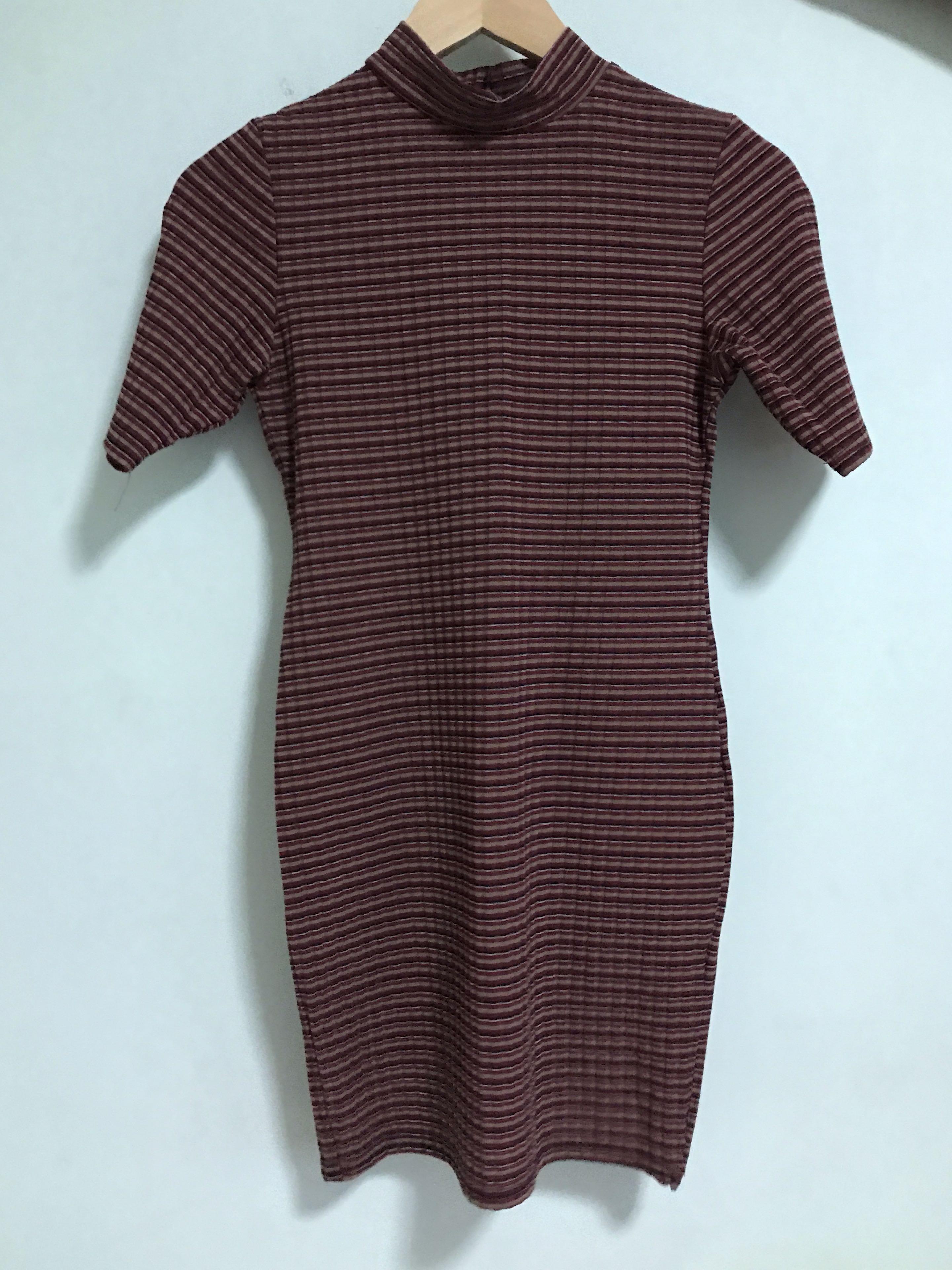 Boohoo Striped Bodycon Mockneck Dress Women S Fashion Clothes
