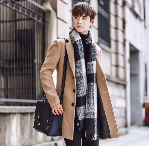 Men Wool Coat Brown