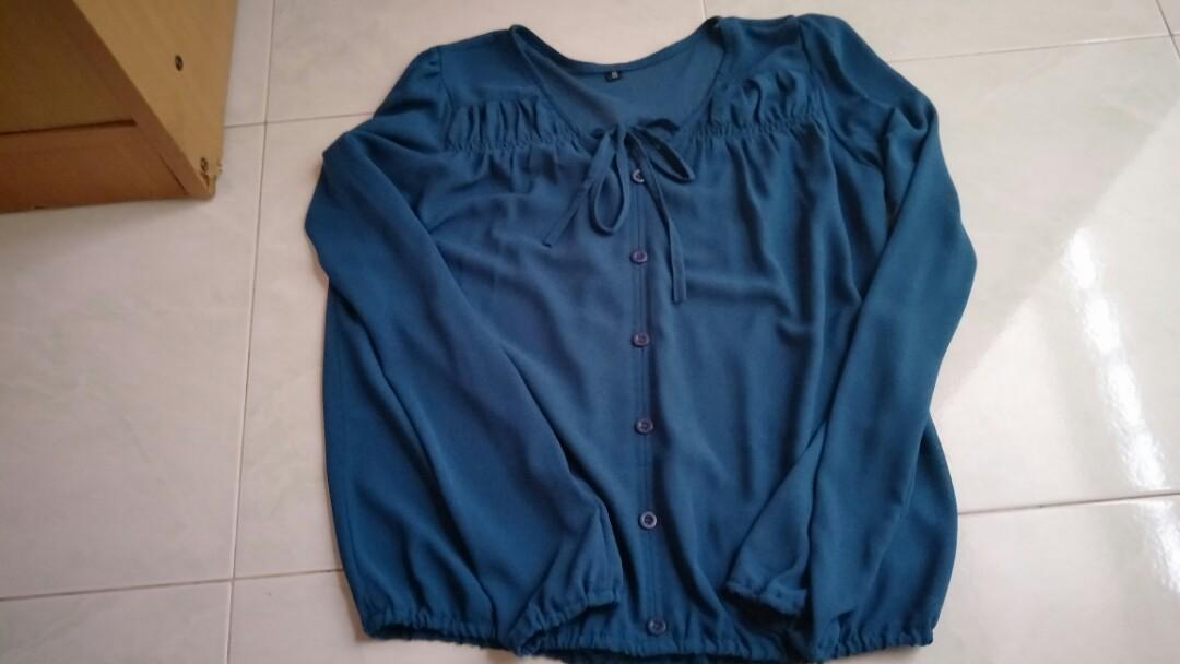 blue sheer long sleeve top