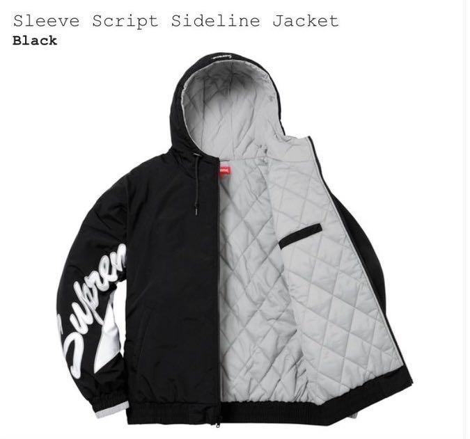 Supreme 18SS Sleeve Script Sideline Jacket Black 黑色鋪棉外套, 他