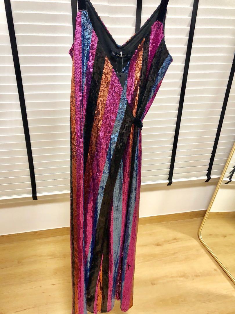 Striped sequin dress store zara