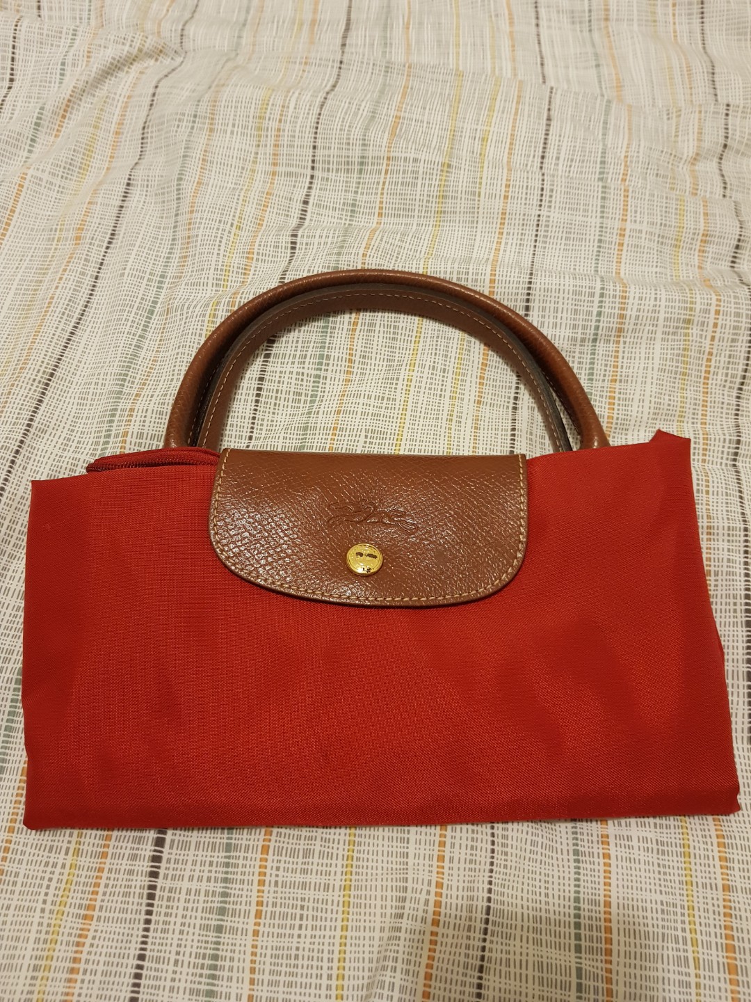 Good Condition Authentic Longchamp Le Pliage Top Handle Medium Red