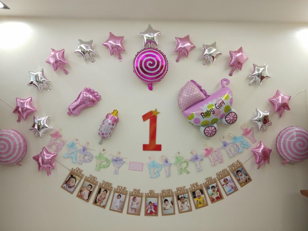 Birthday Balloon Decorations For 1 Year Old Baby Girl