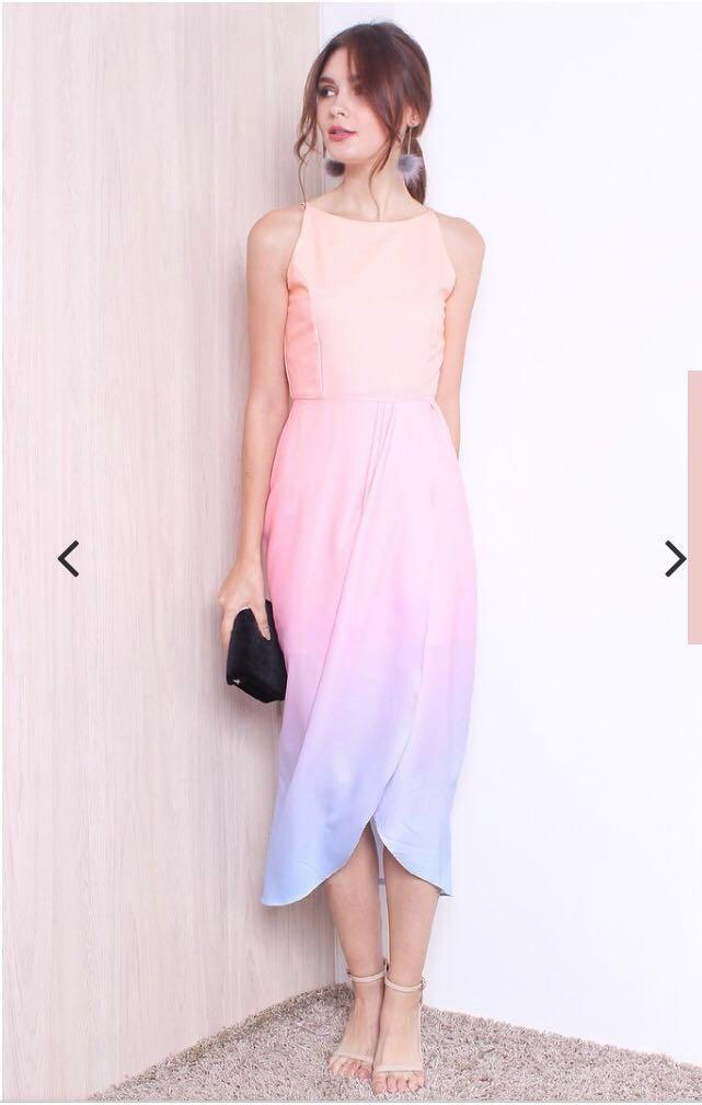 Bnwt Neonmello Merra High Low Drape Midi Dress In Ombre Formal