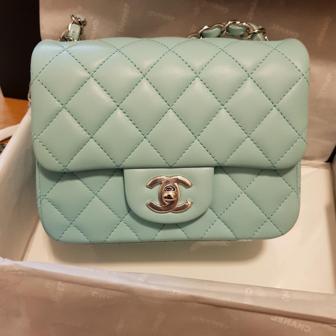 Chanel 2019 Cruise Mini Flap Square Light Tiffany Blue, Luxury, Bags &  Wallets On Carousell
