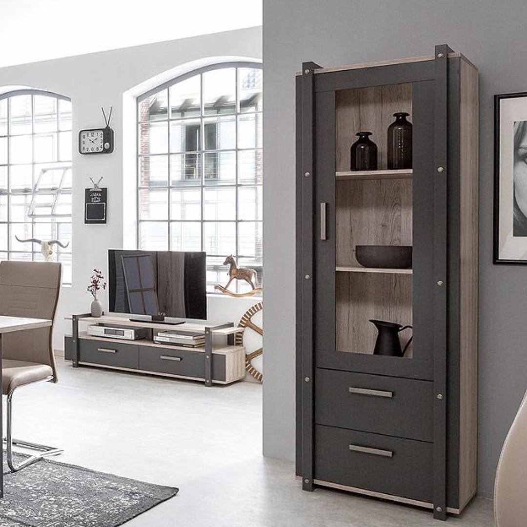 Glass Display Cabinet In Industrial Style 54cm Furniture Shelves Drawers On Carousell