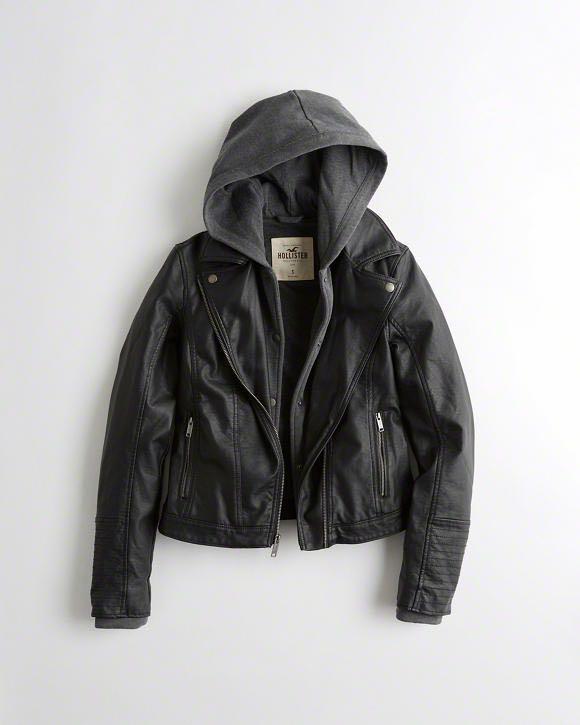 leather jacket with cotton hood