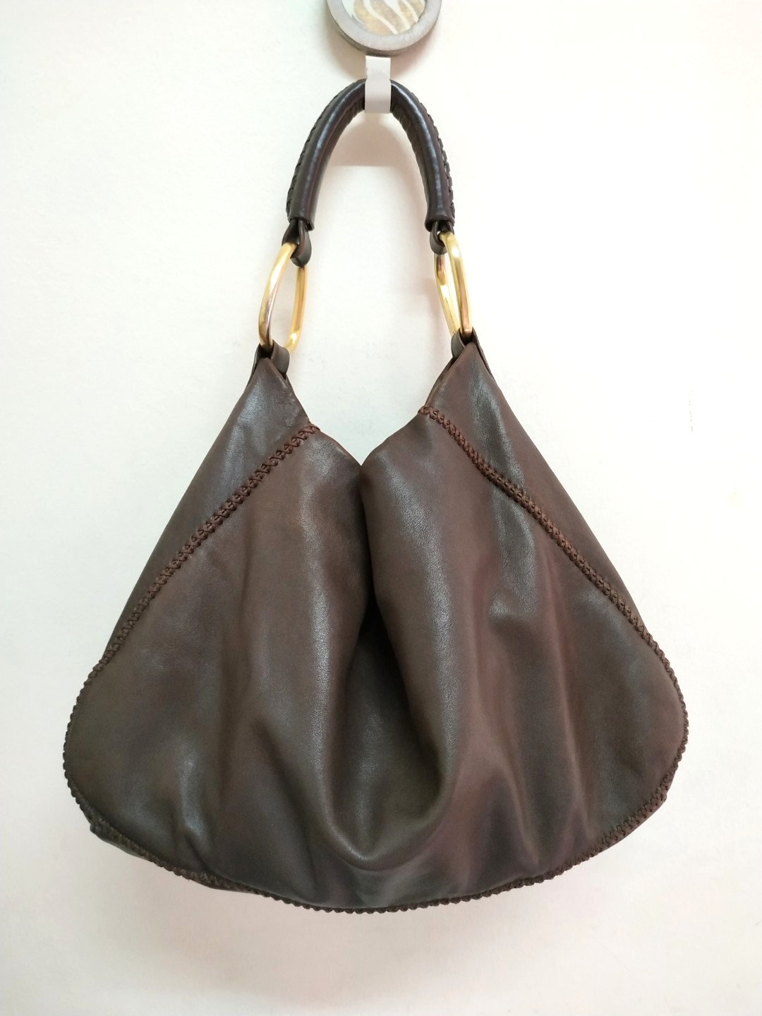 SAZABY DARK BROWN GENUINE LEATHER HOBO BAG, Women's Fashion, Bags