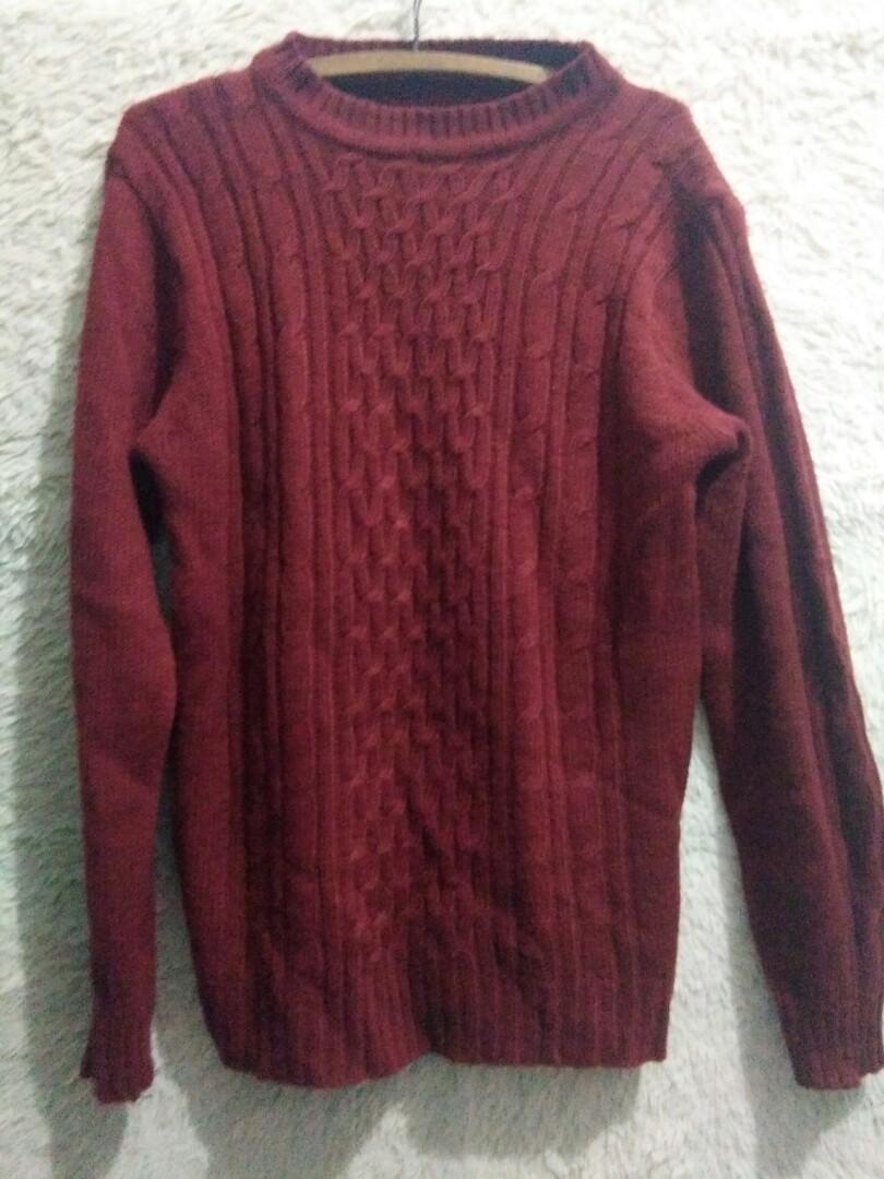 Sweater Rajut Merah Marun Fesyen Wanita Pakaian Wanita Baju Luaran Di Carousell