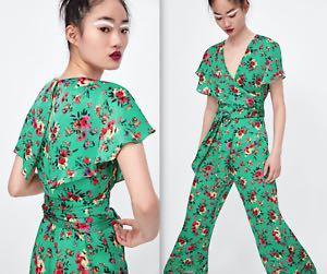 Zara Green Floral Jumpsuit Women s Fashion Dresses Sets