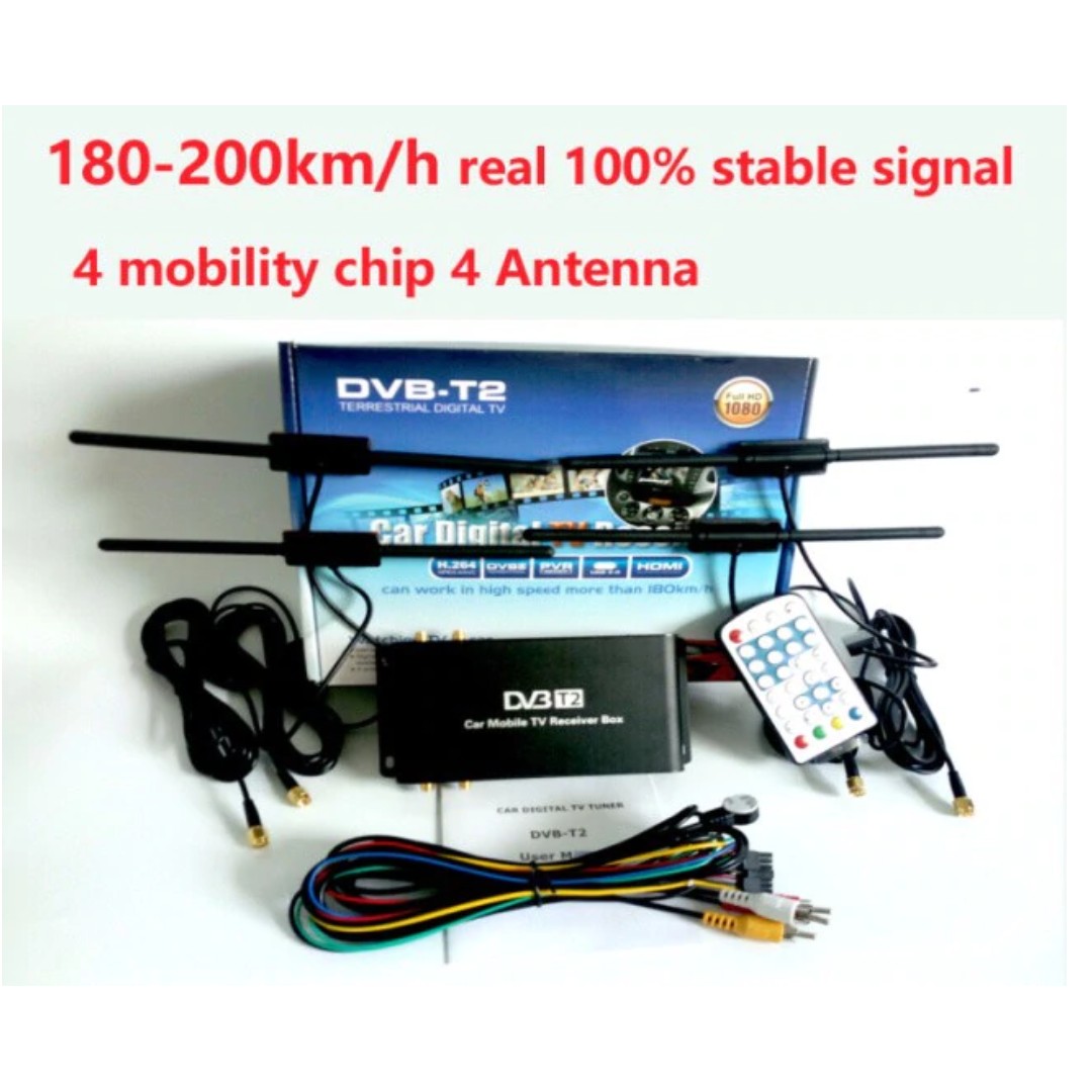 180-200km/h DVB-T2 Car 4 Antenna 4 Mobility Chip DVB T2 Car Digital Car TV  Tuner HD 1080P TV Receiver BOX DVBT2, Electronics, Others on Carousell