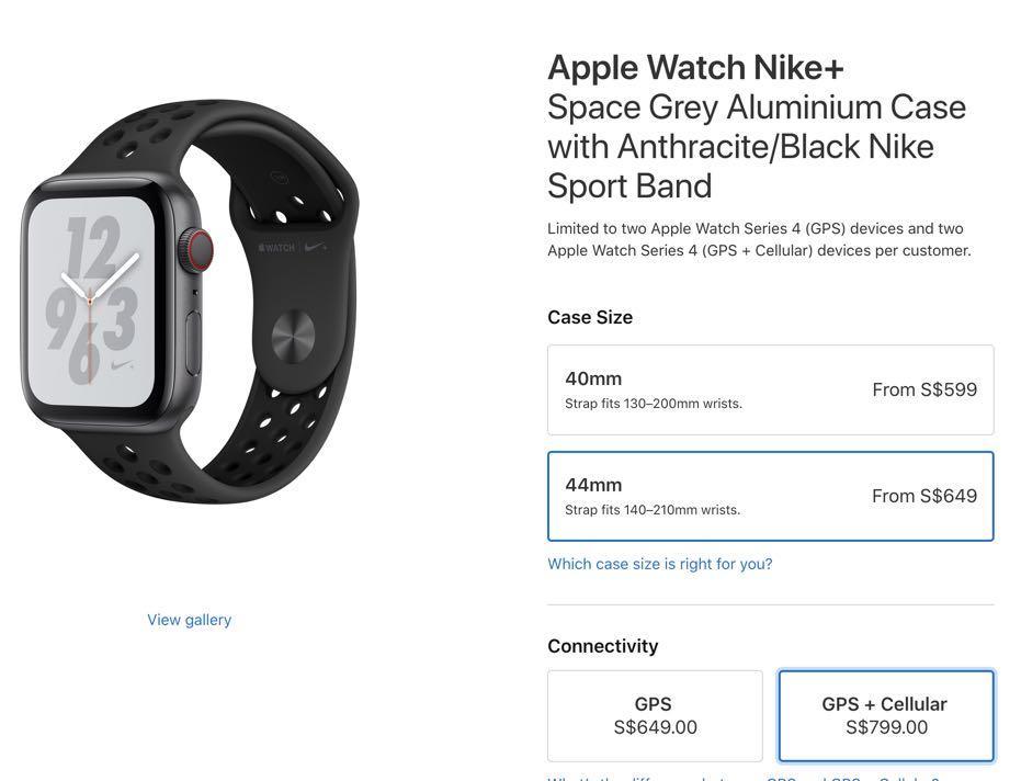 apple watch nike  series 4 44mm space grey aluminium case gps
