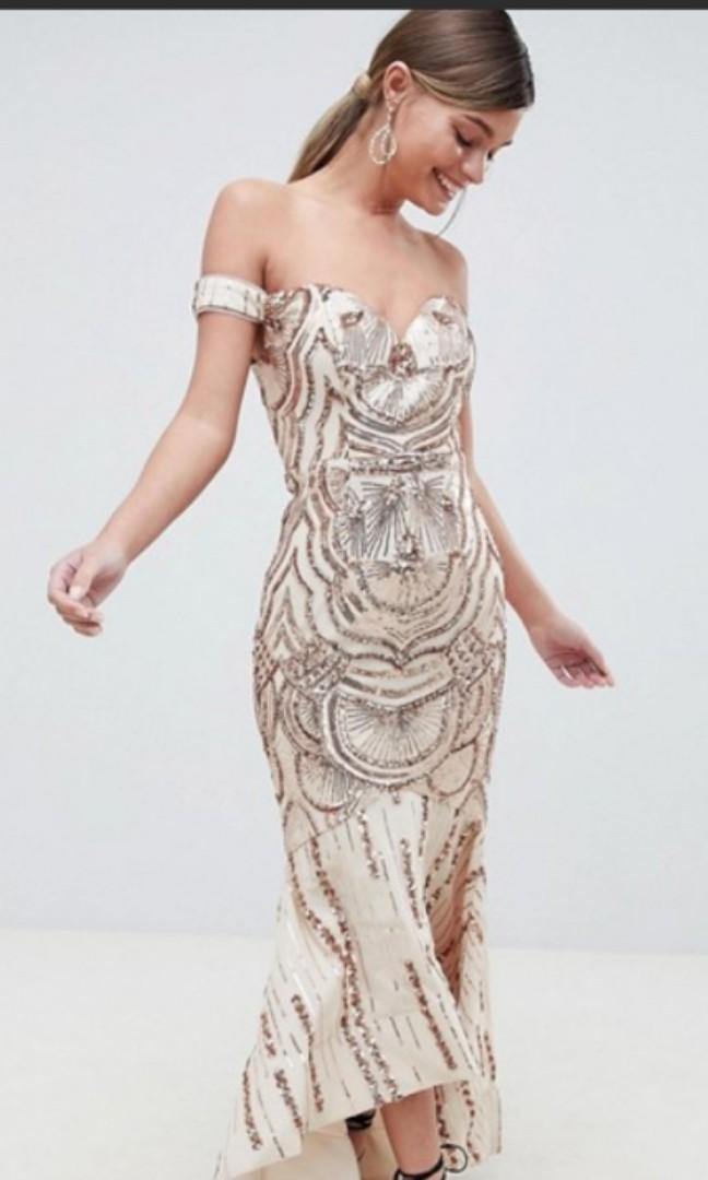 Bariano off shoulder sweetheart sequin maxi dress 2025