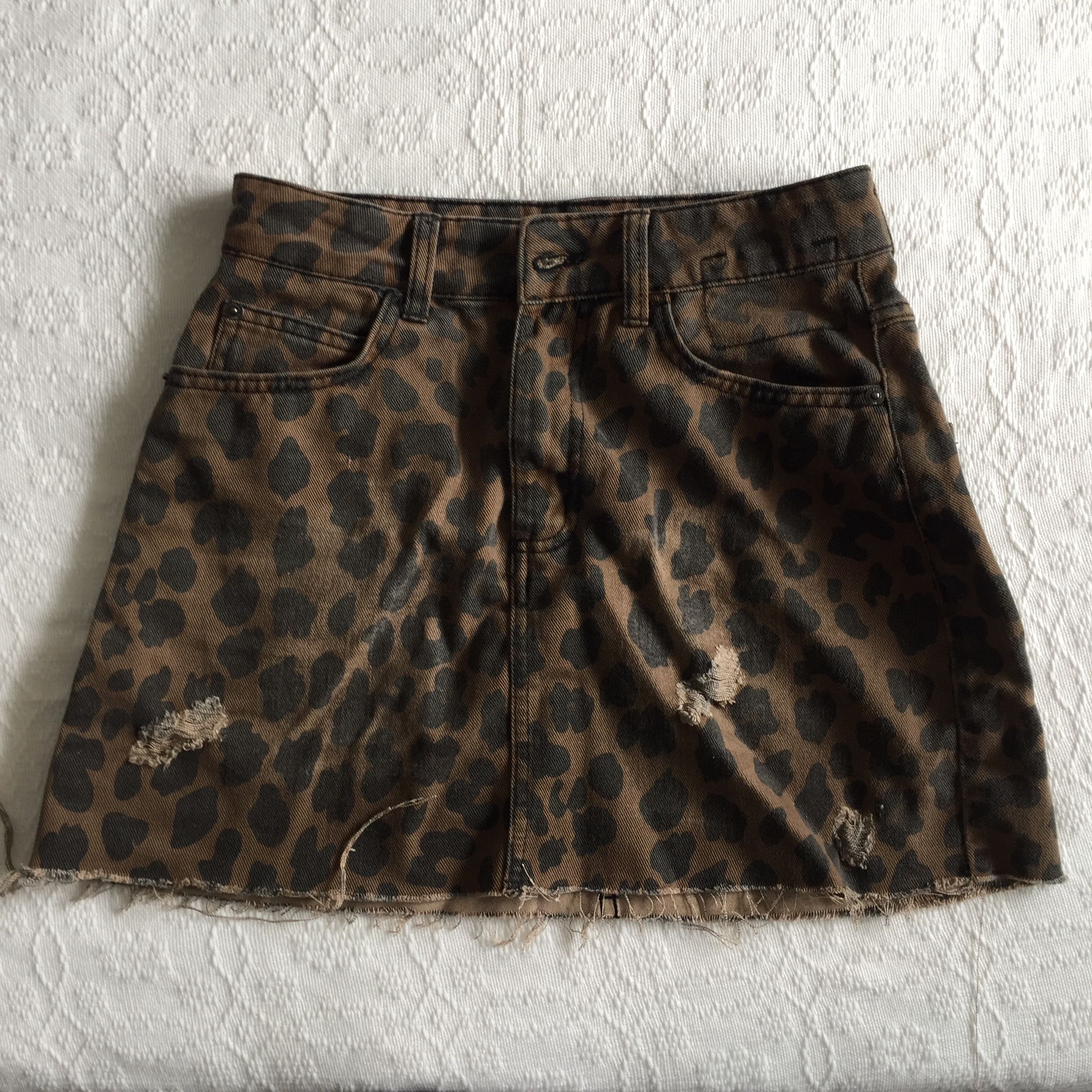 leopard print denim skirt