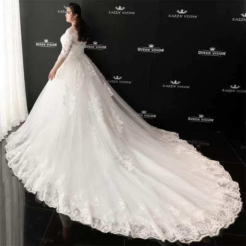Extra Large Wedding Dress Long Tail Large Size Thin Sleeves 200