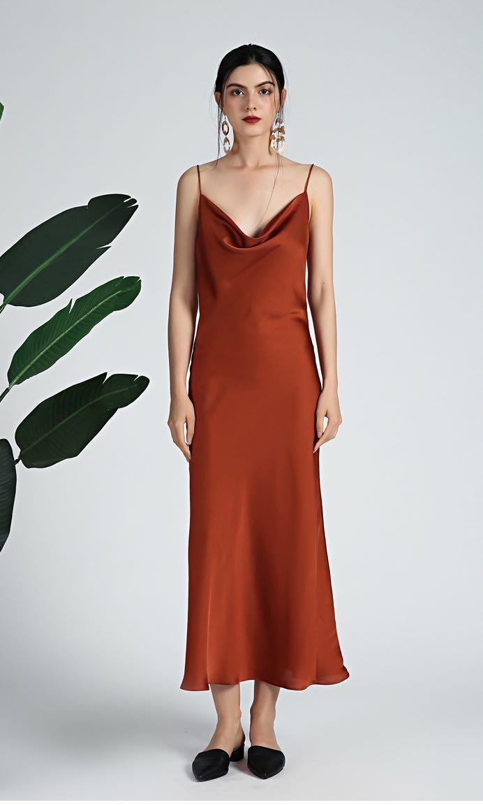 copper satin slip dress