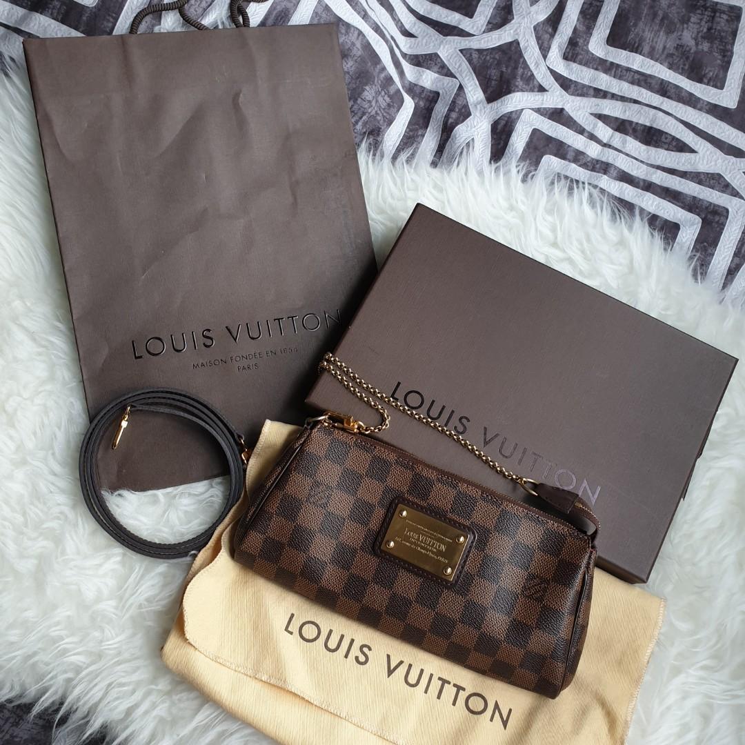 Authentic Louis Vuitton Damier Ebene Two Way Eva Clutch, Luxury, Bags &  Wallets on Carousell